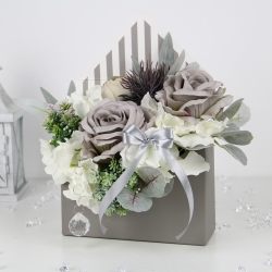 BUKIET w szarej KOPERCIE na prezent MIX kwiatów z diamencikami, BO-70